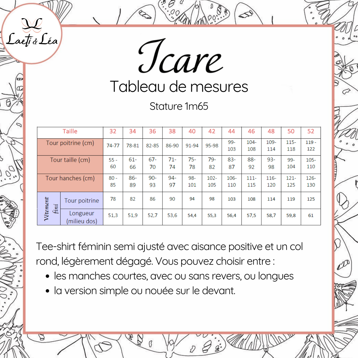 Tee-shirt Icare Femme 32-52 (Patron de couture pochette)