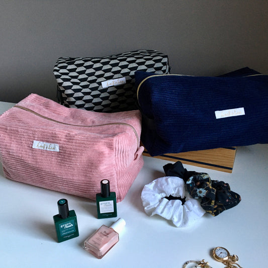 Trousse de toilette cube Velours Bleu