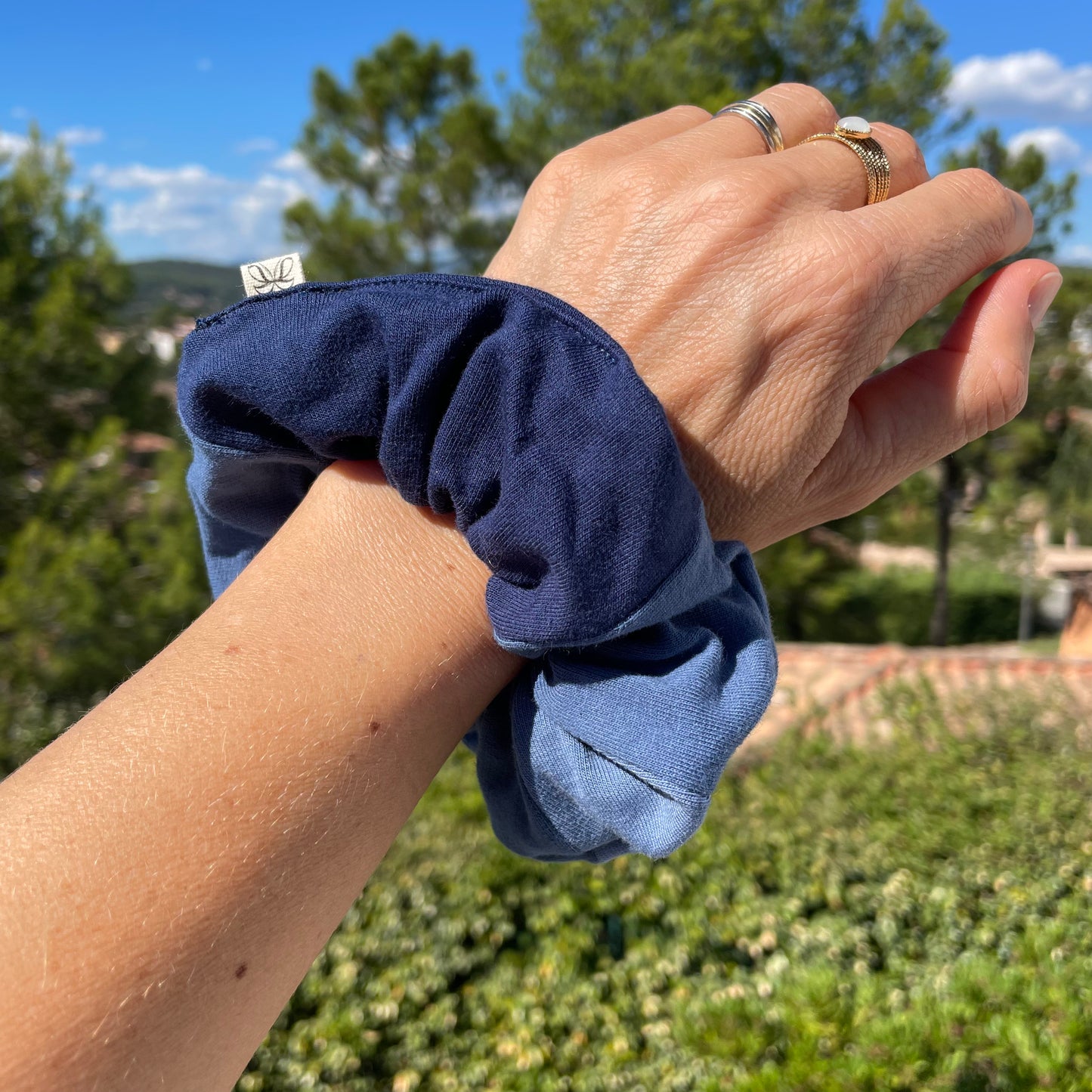 Chouchou Jersey camaïeu de bleus cousu main