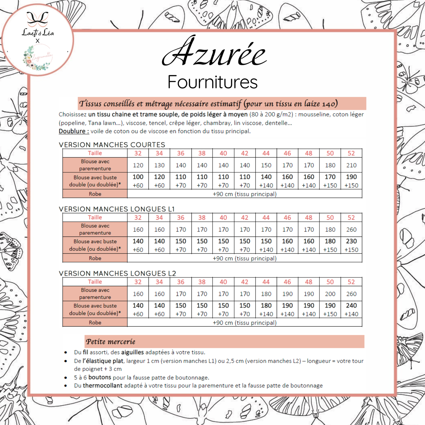 Blouse / Robe Azurée Femme 32-52 (Patron de couture pochette)