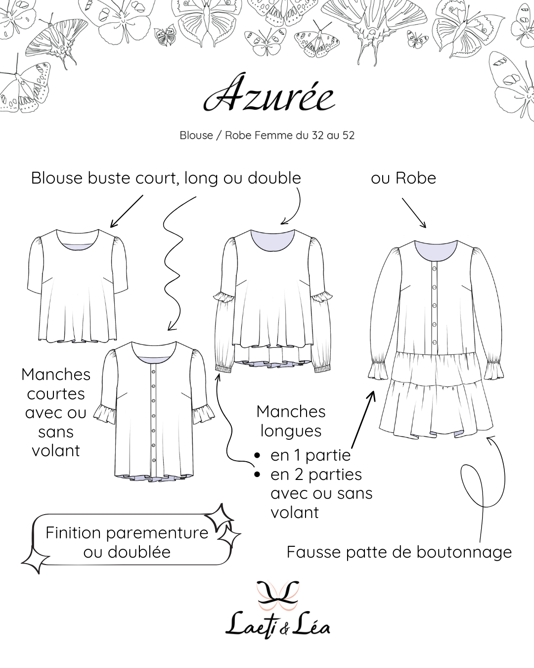 Blouse / Robe Azurée Femme 32-52 (Patron de couture PDF)