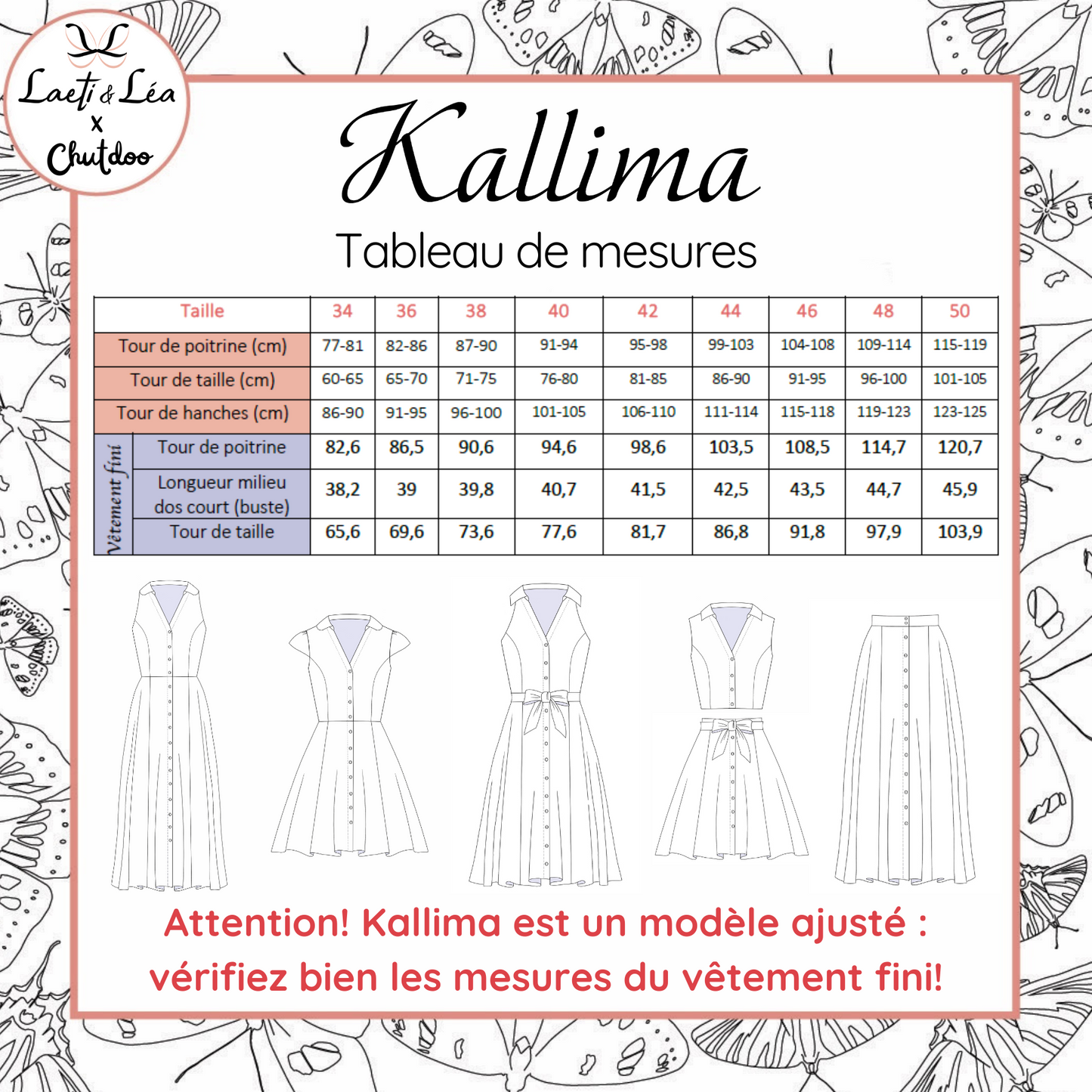 Robe / Jupe / Crop-Top Kallima Femme 34-50 (Patron de couture PDF)