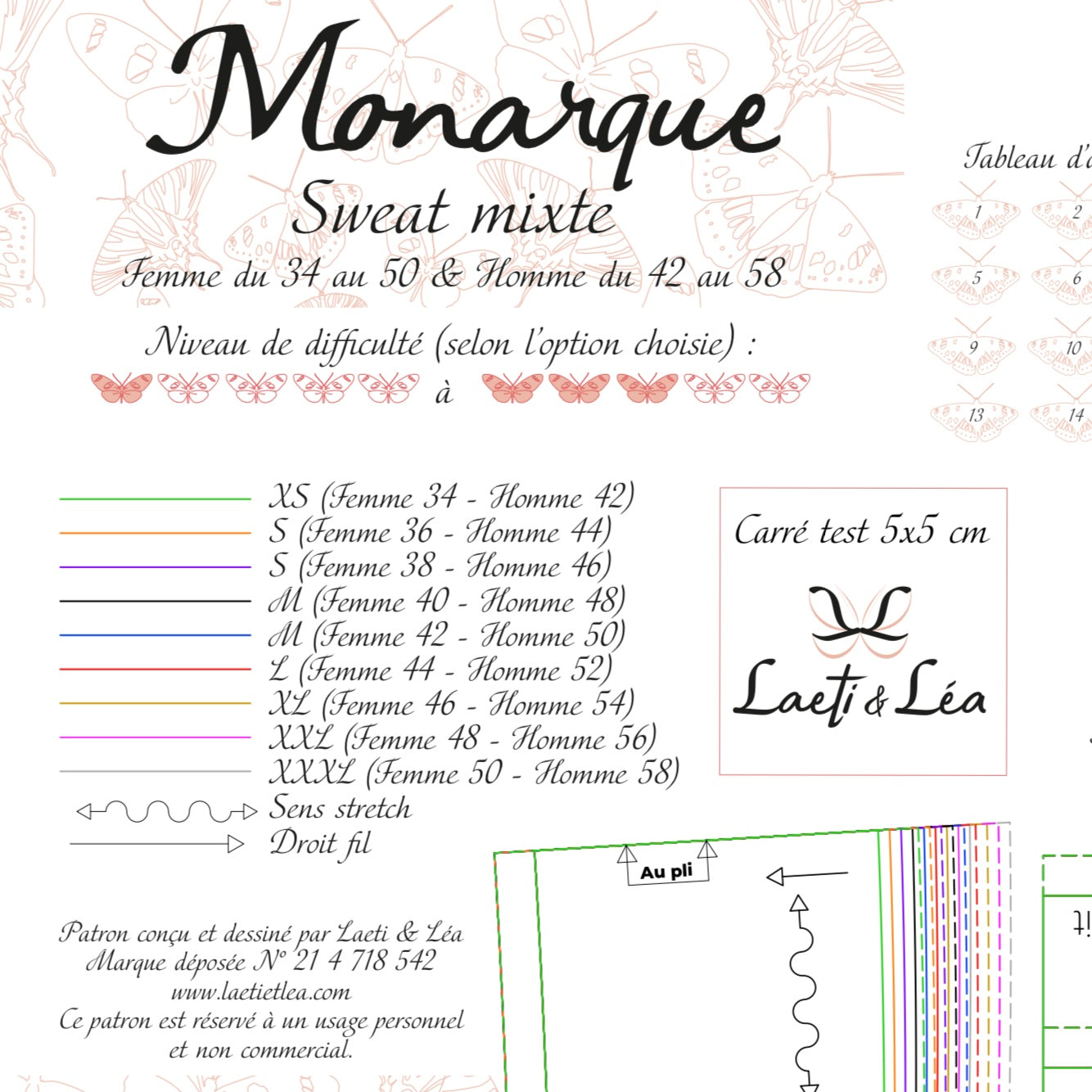 Sweat Monarque Adulte Mixte XS-XXXL (Patron de couture PDF)